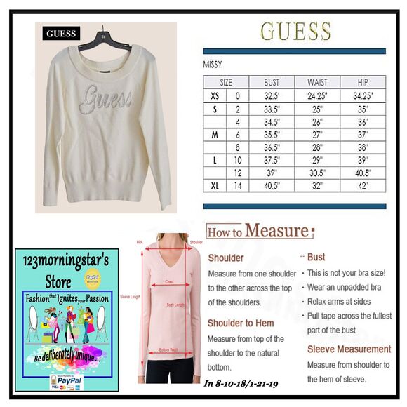 GUESS NEW Old Money Crystals Signature Logo Ribbed Trim Pullover Sweater S - Picture 12 of 12